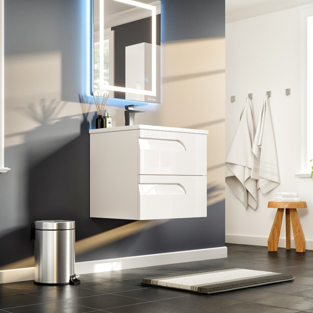 Joy 24 in. White Wall Mount Single Sink Bath Vanity with Porcelain Top and Integrated Sink