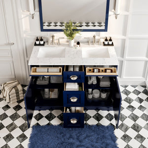Epic 48 in. Blue Double Sink  Bath Vanity with Carrara Quartz Top and Undermount Porcelain Sinks