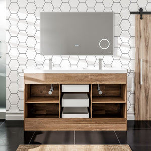 Lugano 60 in. Natural Oak Double Sink  Bath Vanity with Acrylic Top and Integrated Sinks