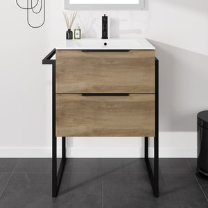 Marina 27 in. Natural Oak Single Sink Bath Vanity with Porcelain Top and Integrated Sink