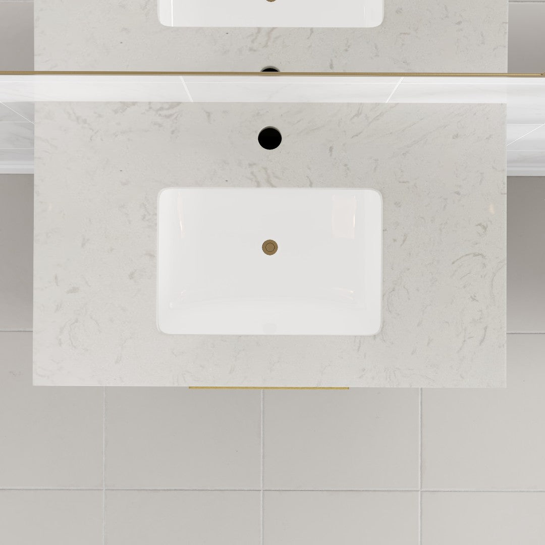 Curio 30 in. Dark Blue Single Sink Bath Vanity with Carrara Quartz Top and Undermount Porcelain Sink