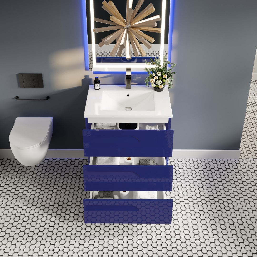 Joy 32 in. Blue Single Sink Bath Vanity with Porcelain Top and Integrated Sink