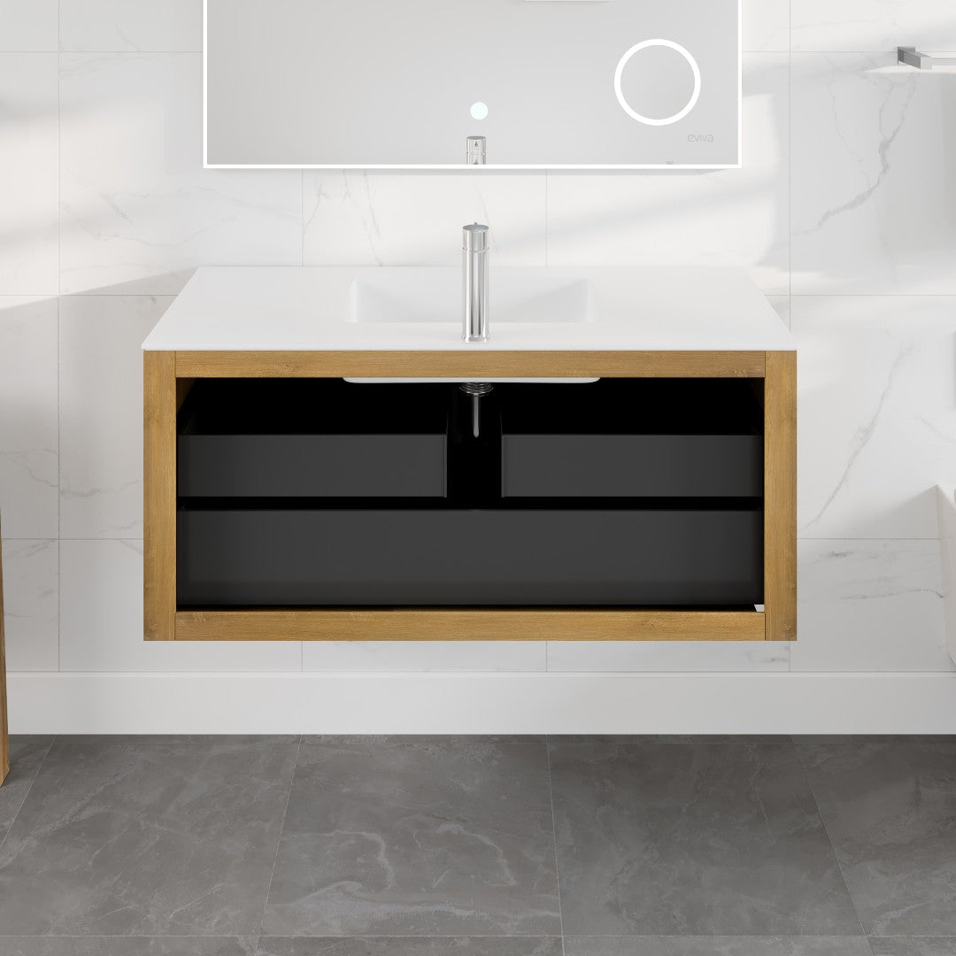 Madeira 48 in. Oak Wall Mount Single Sink Bath Vanity with Acrylic Top and Integrated Sink