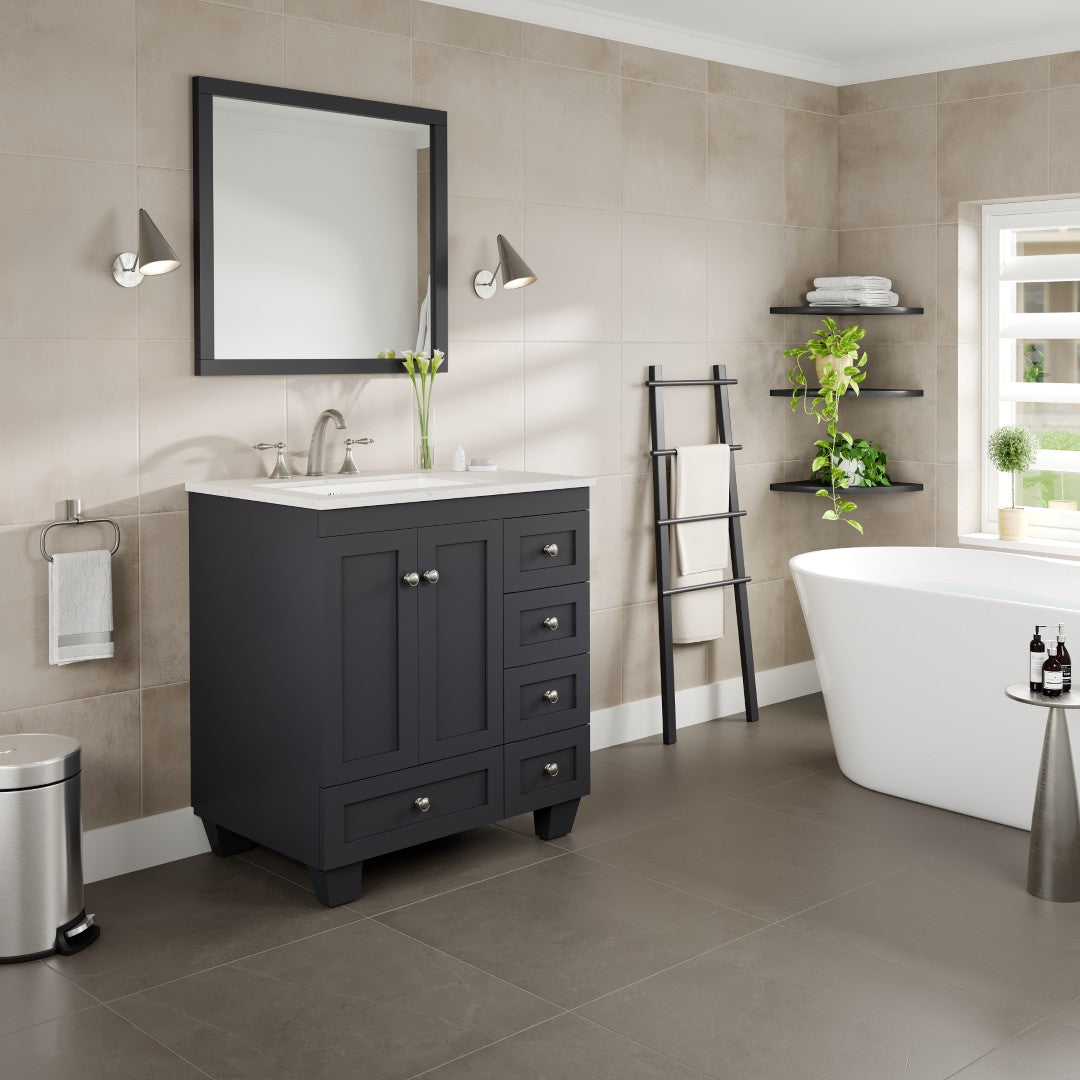 Acclaim 30 in. Dark Gray Single Sink Bath Vanity with Carrara Quartz Top and Undermount Porcelain Sink