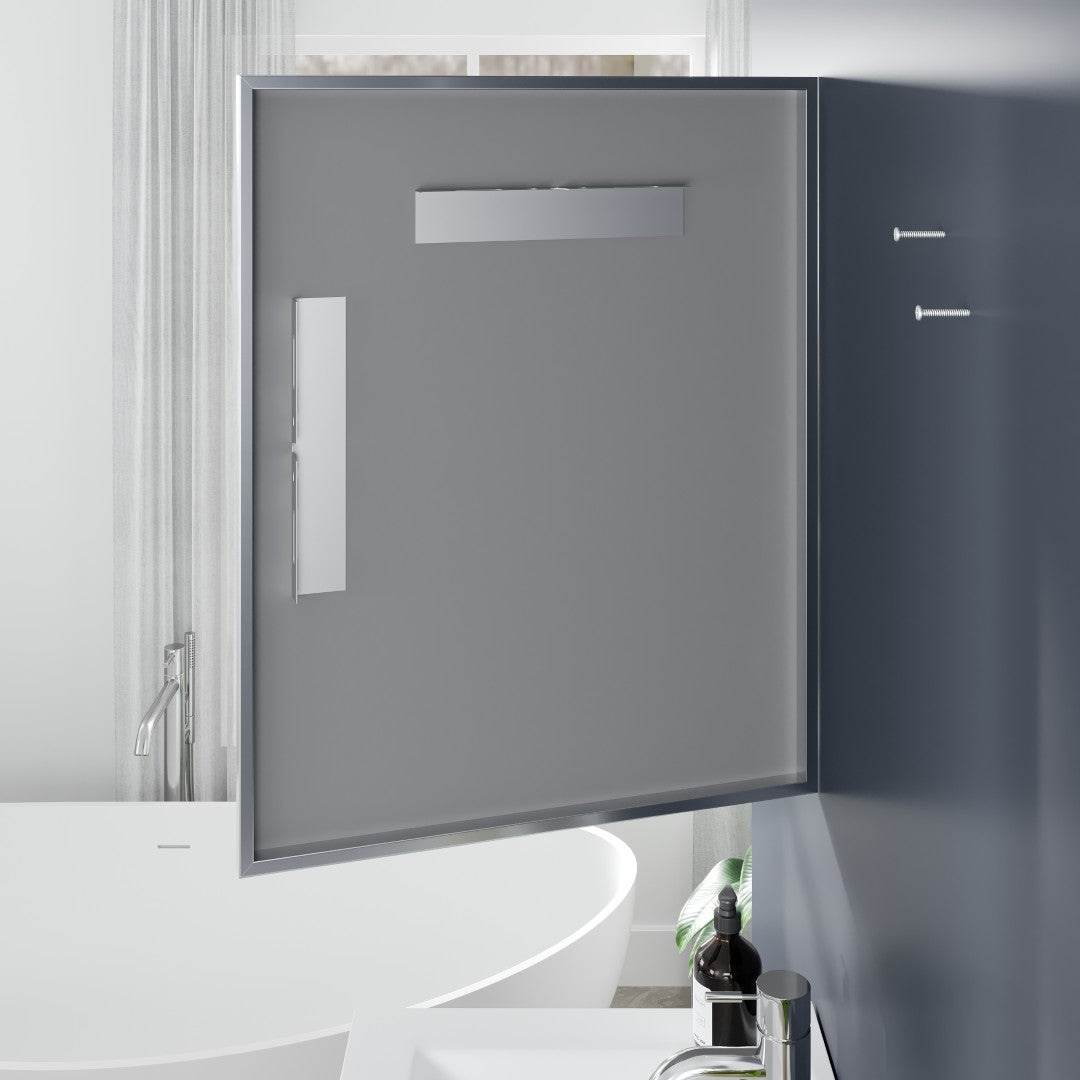 Eviva Sax 24" x 30" Rectangular Brushed Nickel Metal Framed Mirror