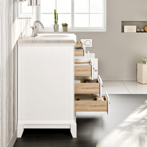 Elite Stamford 42 in. White Single Sink Bath Vanity with Carrara Quartz Top and Undermount Porcelain Sink