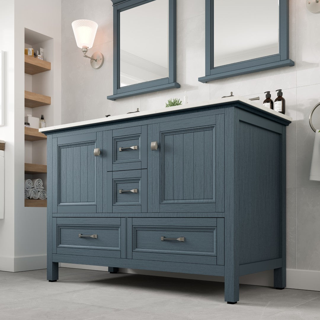 Britney 48 in. Ash Blue Double Sink  Bath Vanity with Carrara Quartz Top and Undermount Porcelain Sinks