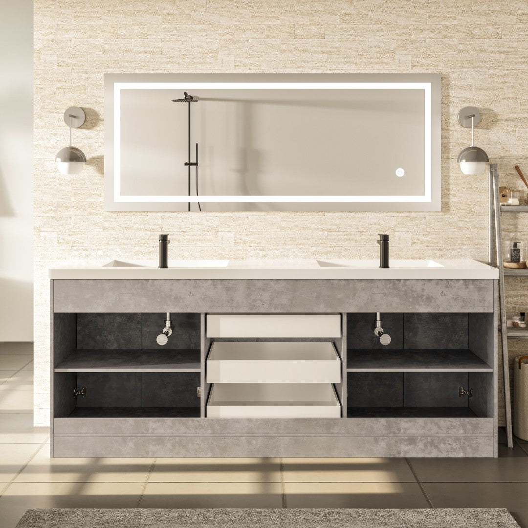 Lugano 84 in. Concrete Gray Double Sink  Bath Vanity with Acrylic Top and Integrated Sinks