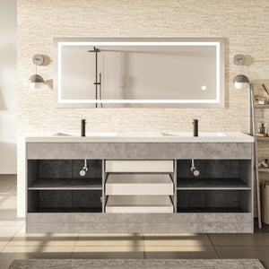 Lugano 84 in. Concrete Gray Double Sink  Bath Vanity with Acrylic Top and Integrated Sinks