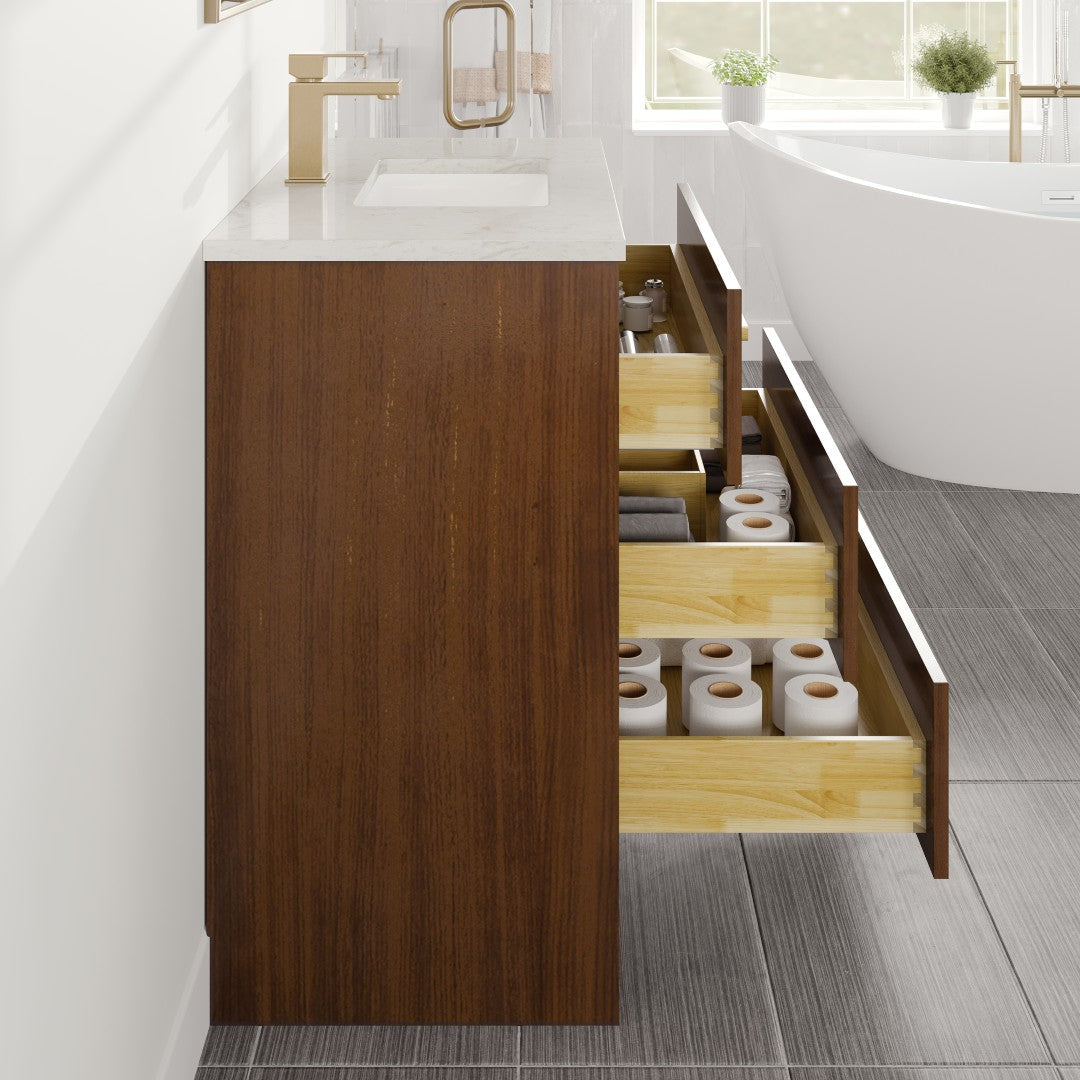 Curio 30 in. Walnut Single Sink Bath Vanity with Carrara Quartz Top and Undermount Porcelain Sink