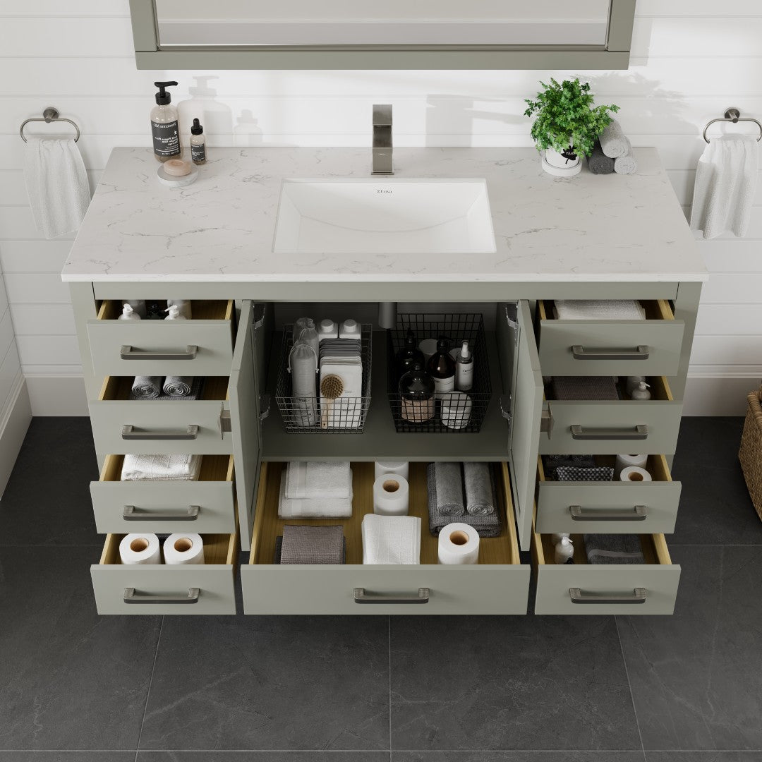 London 54 in. Gray Single Sink Bath Vanity with Carrara Quartz Top and Undermount Porcelain Sink