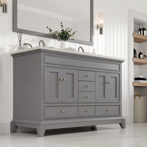 Elite Stamford 48 in. Gray Double Sink  Bath Vanity with Carrara Quartz Top and Undermount Porcelain Sinks