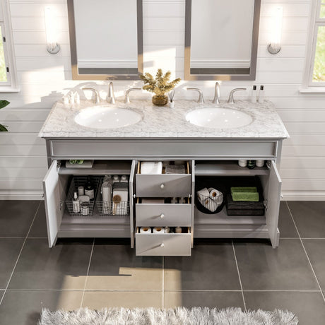 Elite Stamford 60 in. Gray Double Sink  Bath Vanity with Marble Top and Undermount Porcelain Sinks
