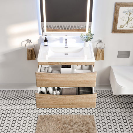 Smile 36 in. White Oak Wall Mount Single Sink Bath Vanity with Acrylic Top and Integrated Sink