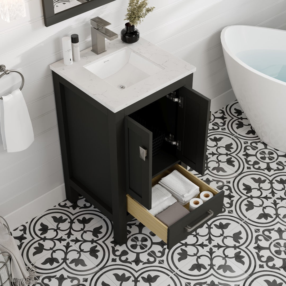 London 20 in. Espresso Single Sink Bath Vanity with Carrara Quartz Top and Undermount Porcelain Sink