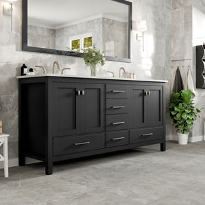 Aberdeen 72 in. Espresso Double Sink  Bath Vanity with Carrara Quartz Top and Undermount Porcelain Sinks