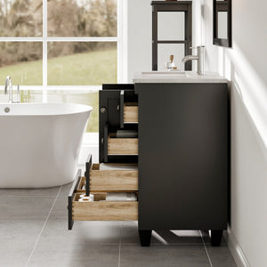 Happy 24 in. Espresso Single Sink Bath Vanity with Carrara Quartz Top and Undermount Porcelain Sink