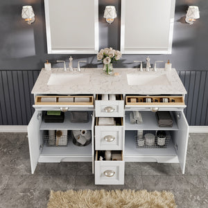 Epic 60 in. White Double Sink  Bath Vanity with Carrara Quartz Top and Undermount Porcelain Sinks