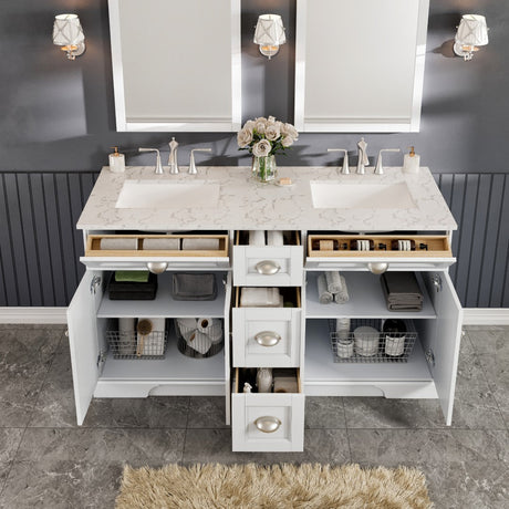Epic 60 in. White Double Sink  Bath Vanity with Carrara Quartz Top and Undermount Porcelain Sinks