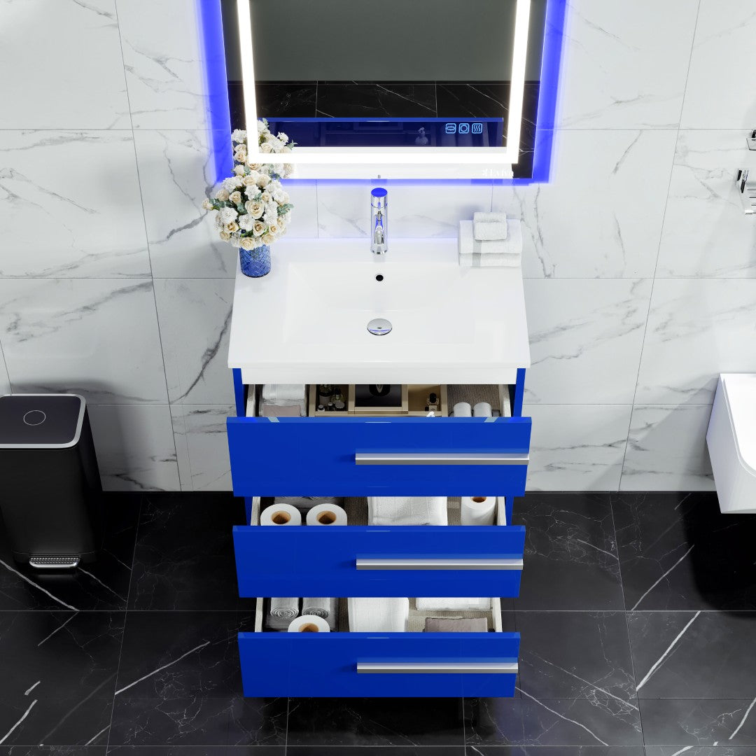 Deluxe 32 in. Blue Single Sink Bath Vanity with Porcelain Top and Integrated Sink