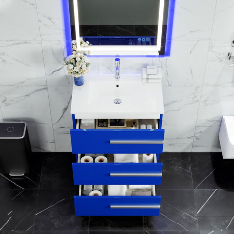 Deluxe 32 in. Blue Single Sink Bath Vanity with Porcelain Top and Integrated Sink