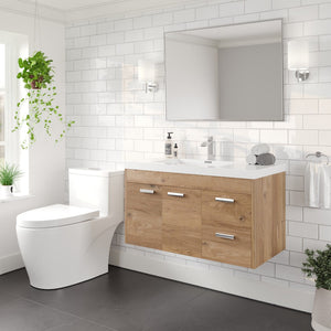 Lugano 36 in. Natural Oak Wall Mount Single Sink Bath Vanity with Acrylic Top and Integrated Sink