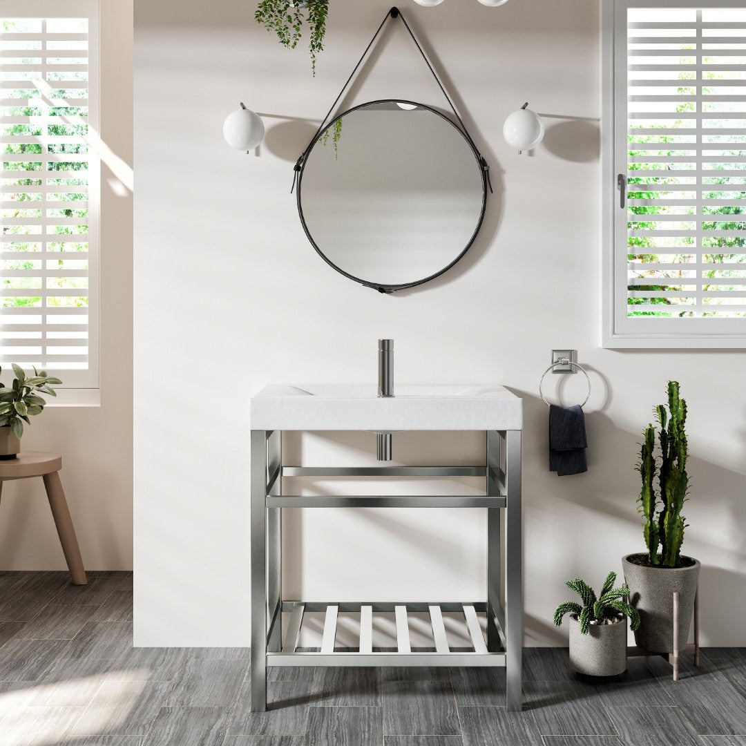 Stone 24 in. White Single Sink Bath Vanity with Porcelain Top and Integrated Sink