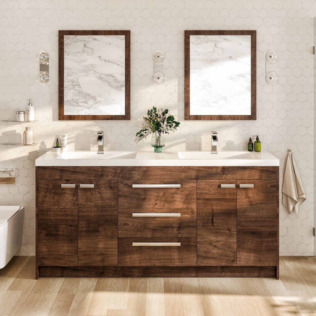 Lugano 72 in. Rosewood Double Sink  Bath Vanity with Acrylic Top and Integrated Sinks