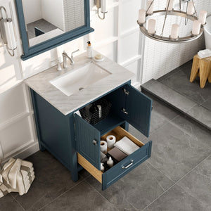 Eviva Britney 30 Inch Transitional Ash Blue Bathroom Vanity with Carrera Marble Top