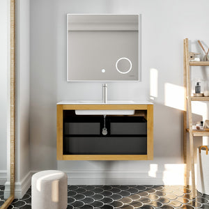 Madeira 36 in. Oak Wall Mount Single Sink Bath Vanity with Acrylic Top and Integrated Sink