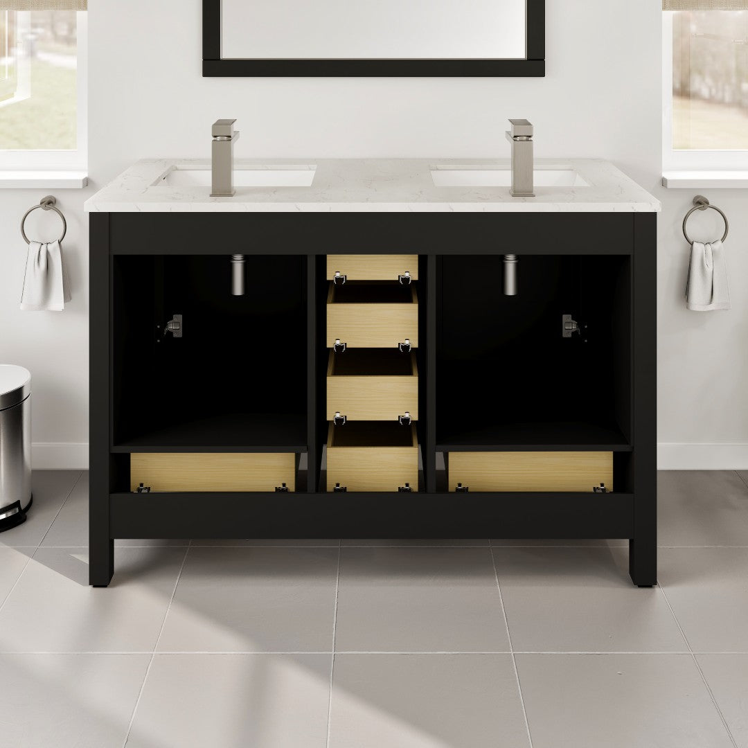 London 48 in. Espresso Double Sink  Bath Vanity with Carrara Quartz Top and Undermount Porcelain Sinks