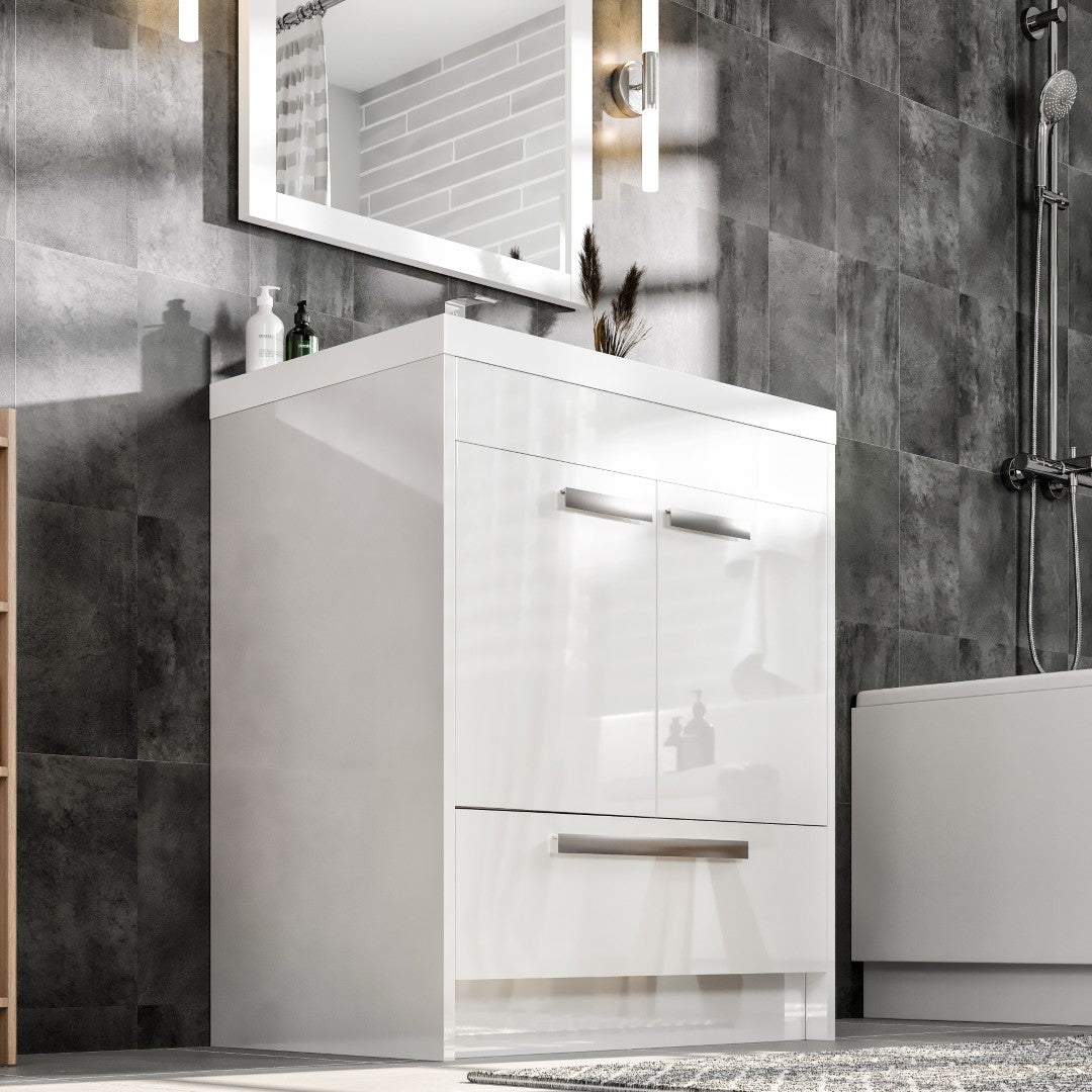 Lugano 30 in. White Single Sink Bath Vanity with Acrylic Top and Integrated Sink