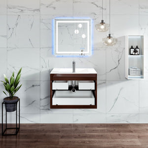 Galsaky 28 in. Wenge Wall Mount Single Sink Bath Vanity with Porcelain Top and Integrated Sink