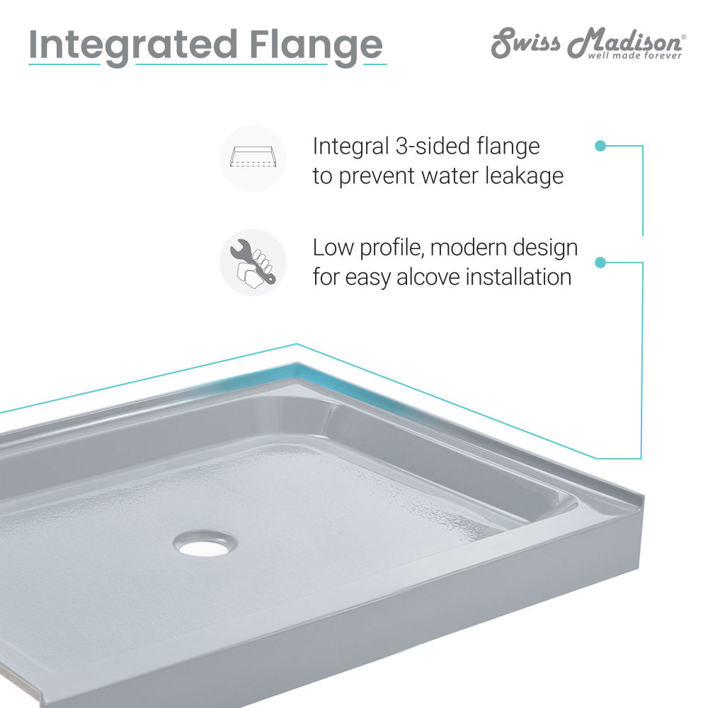 Voltaire 48 x 36 Single-Threshold, Center Drain, Shower Base in Grey