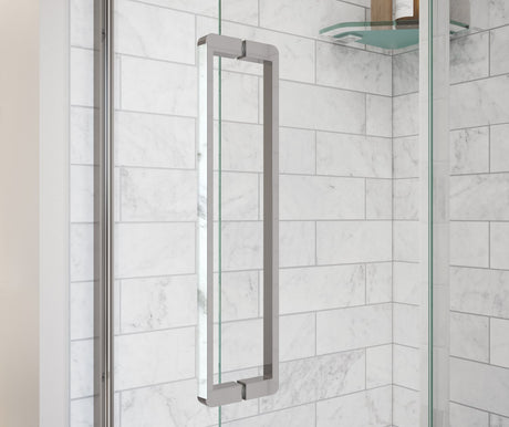 MAAX 135326-900-282-000 Uptown 57-59 x 76 in. 8 mm Pivot Shower Door for Alcove Installation with Clear glass in Chrome & White Marble