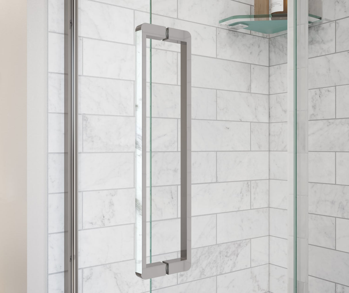 MAAX 135325-900-282-000 Uptown 45-47 x 76 in. 8 mm Pivot Shower Door for Alcove Installation with Clear glass in Chrome & White Marble