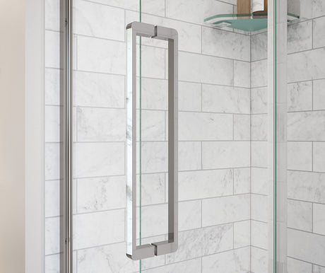 MAAX 135325-900-282-000 Uptown 45-47 x 76 in. 8 mm Pivot Shower Door for Alcove Installation with Clear glass in Chrome & White Marble