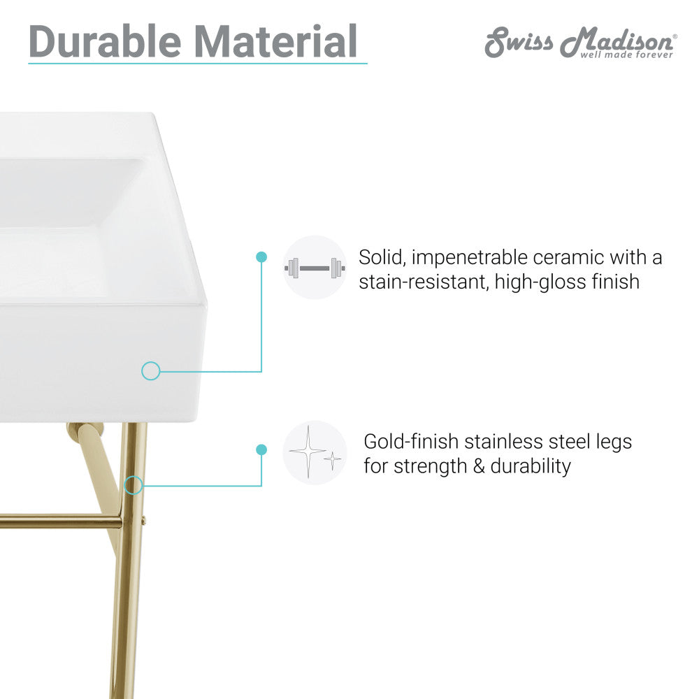 Claire 30 Ceramic Console Sink White Basin Gold Legs