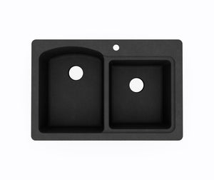 Swanstone KSDB-3322 22 x 33 Swanstone Dual Mount Double Bowl Sink in Black Galaxy KS03322DB.015