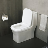 DAX One Piece Square Toilet with Soft Closing Seat and Dual Flush High-Efficiency, Porcelain, White Finish, Height 28-3/4 Inches (BSN-835) BSN-835