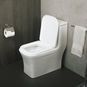 DAX One Piece Square Toilet with Soft Closing Seat and Dual Flush High-Efficiency, Porcelain, White Finish, Height 28-3/4 Inches (BSN-835) BSN-835