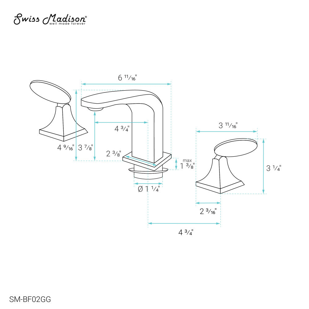 Chateau 8 in. Widespread, 2-Handle, Bathroom Faucet in Gunmetal Grey