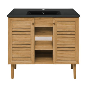Bron 36" Freestanding Bathroom Vanity in Golden Oak with Black Sink Top