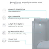 Aquatique 60 X 32 Single Threshold Shower Base With Right Hand Drain and Integral Left Hand Seat in Grey