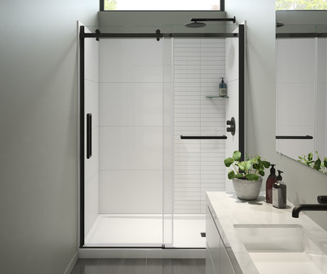 MAAX 138956-900-340-000 Halo Pro 56 ½-59 x 78 ¾ in. 8 mm Sliding Shower Door with Towel Bar for Alcove Installation with Clear glass in Matte Black