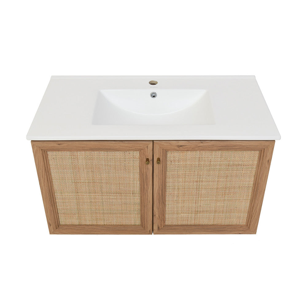 Classe 36" Wall-Mounted Bathroom Vanity in Oak