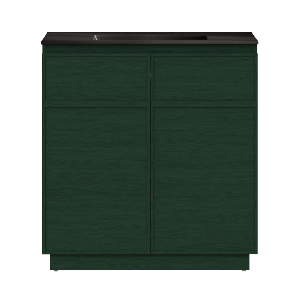St. Tropez 36" Freestanding Bathroom Vanity in Green Oak with Black 3-Hole Widespread Sink Top