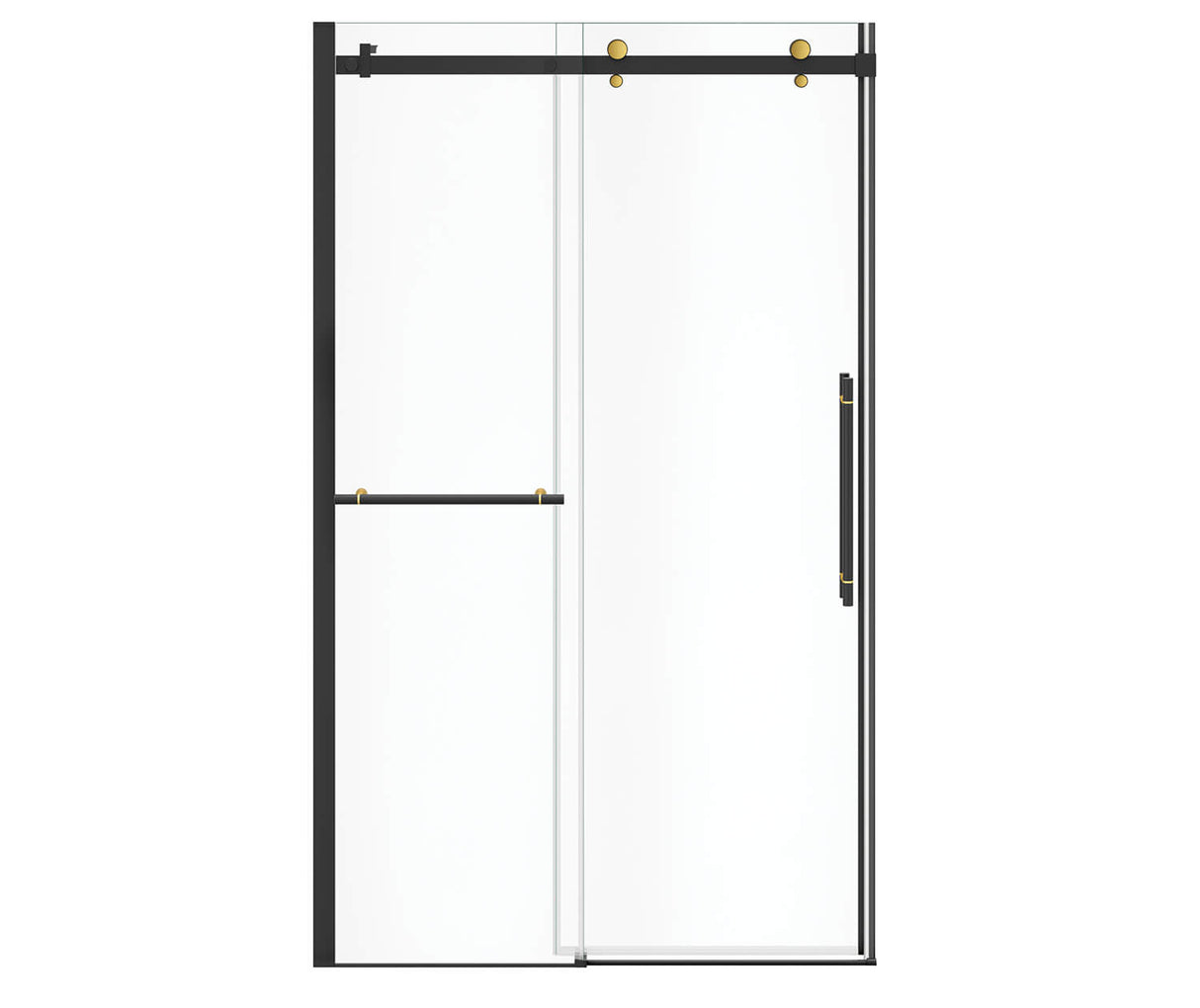 MAAX 138465-900-380-000 Vela 44 ½-47 x 78 ¾ in. 8mm Sliding Shower Door with Towel Bar for Alcove Installation with Clear glass in Matte Black and Brushed Gold