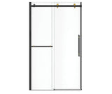 MAAX 138465-900-380-000 Vela 44 ½-47 x 78 ¾ in. 8mm Sliding Shower Door with Towel Bar for Alcove Installation with Clear glass in Matte Black and Brushed Gold