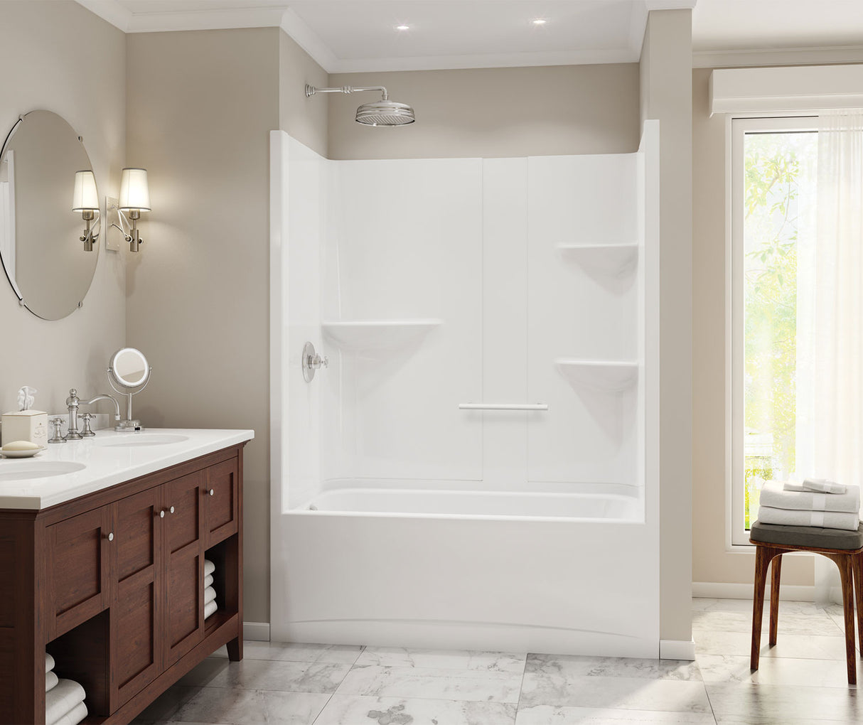 MAAX 105915-R-000-001 Camelia TS-6032 Acrylic Alcove Right-Hand Drain One-Piece Tub Shower in White